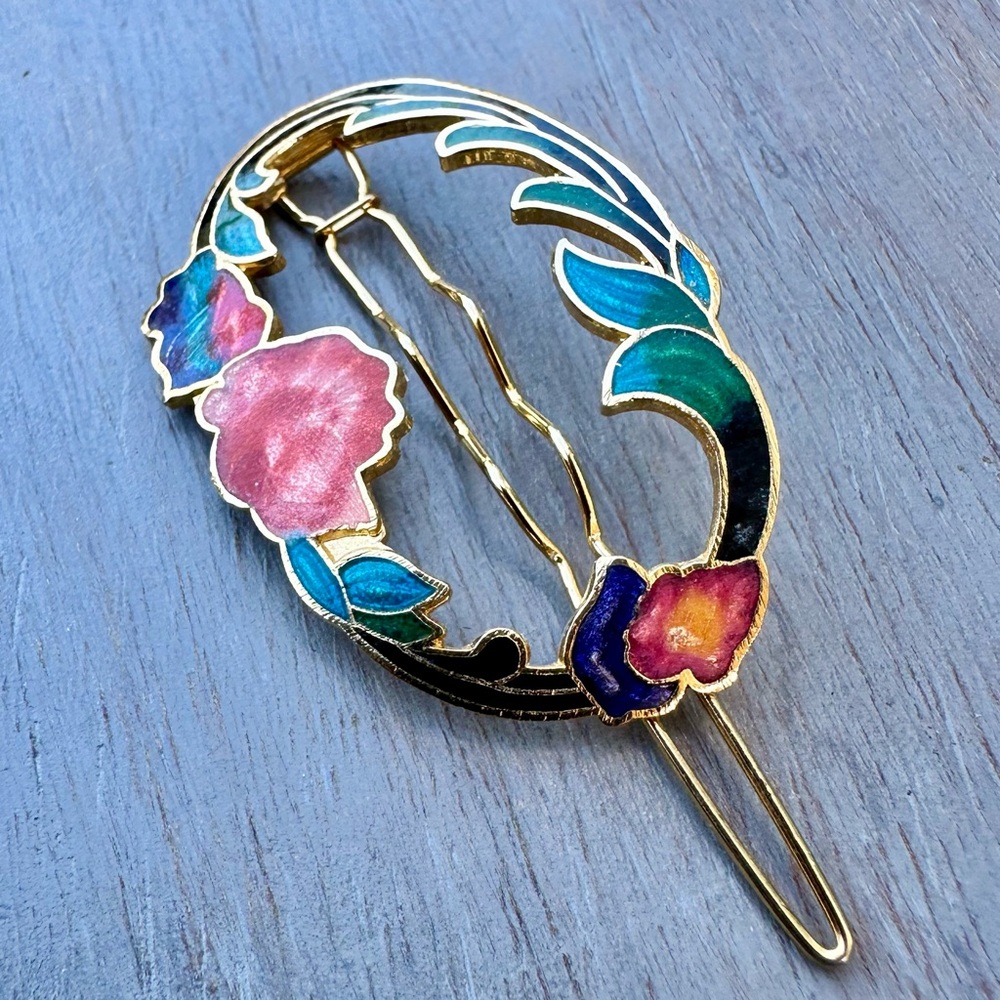 💥3/$10💥 Vintage Cloisonné Enamel Hair Clip - Picture 2 of 7